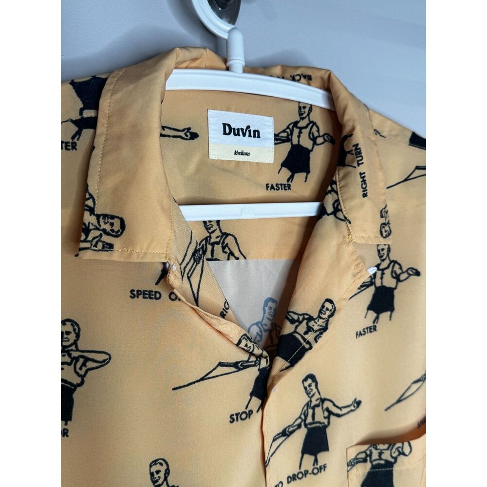 Duvin Yellow Graphic Hawaiian Ski Wakeboard Shirt Medium Retro Vacation Print M - Picture 7 of 7